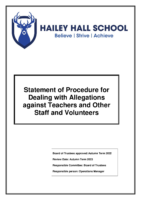 Statement of Proc for Dealing with Allegations against Staff and Volunteers – Review Autumn Term 2023
